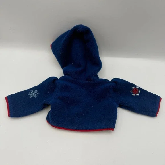 American Girl Doll Navy Blue Fleece Snowflake Hoodie Red Trim 18 Inch Doll Wear - Picture 2 of 5
